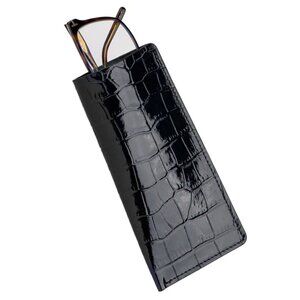 Luxury Calfskin Glasses Case – Alligator‑Style Texture - Lacquer Black